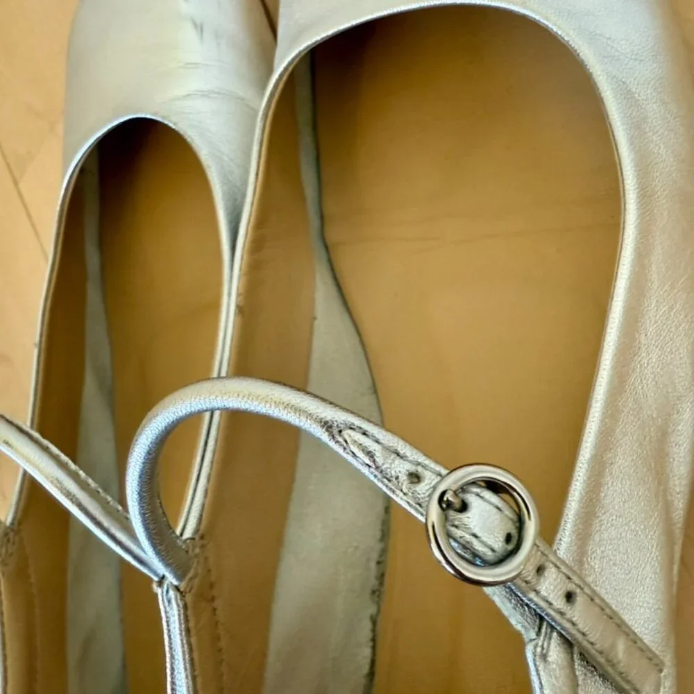 Aeyde Metallic Silver Mary Jane Flats